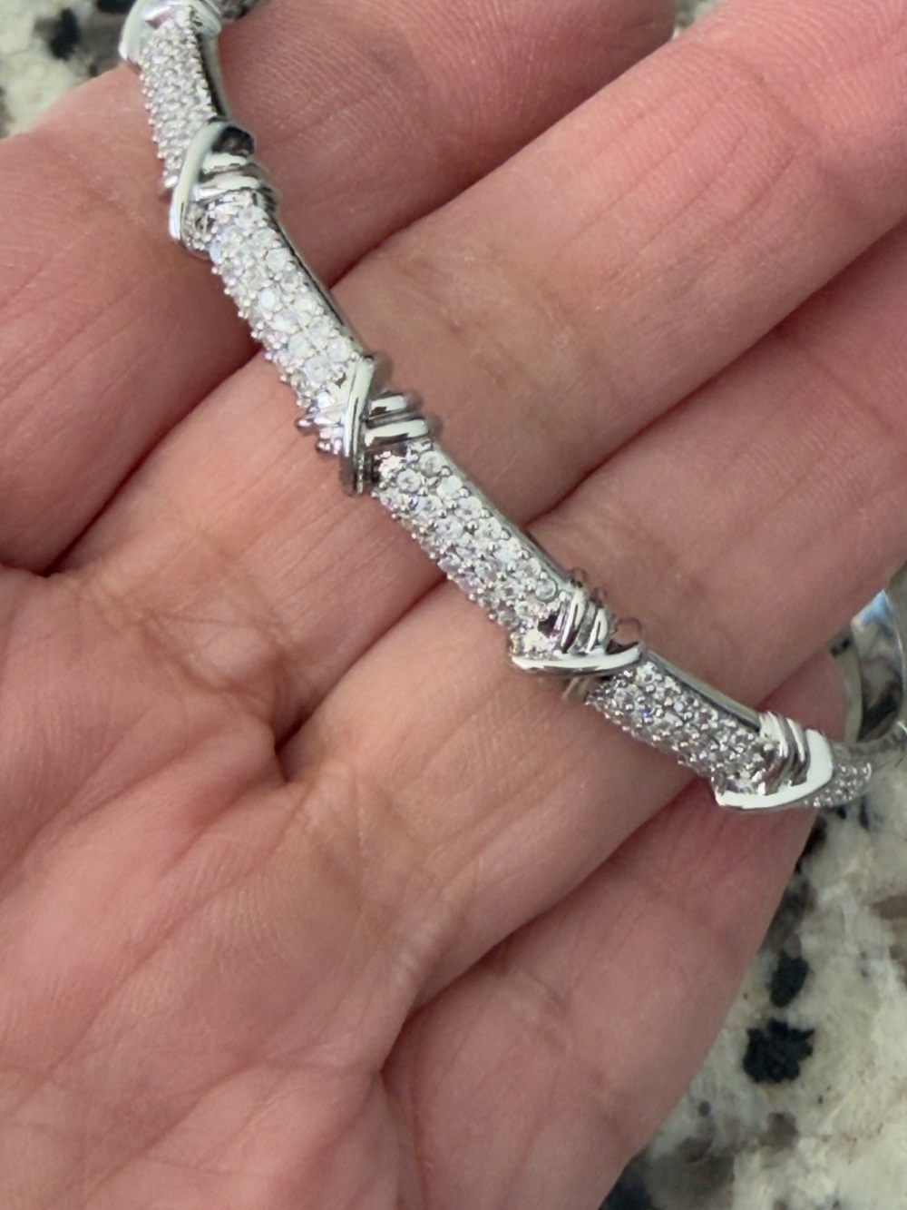 Silver Tone Pave Crystal Bangle Bracelet - Silver